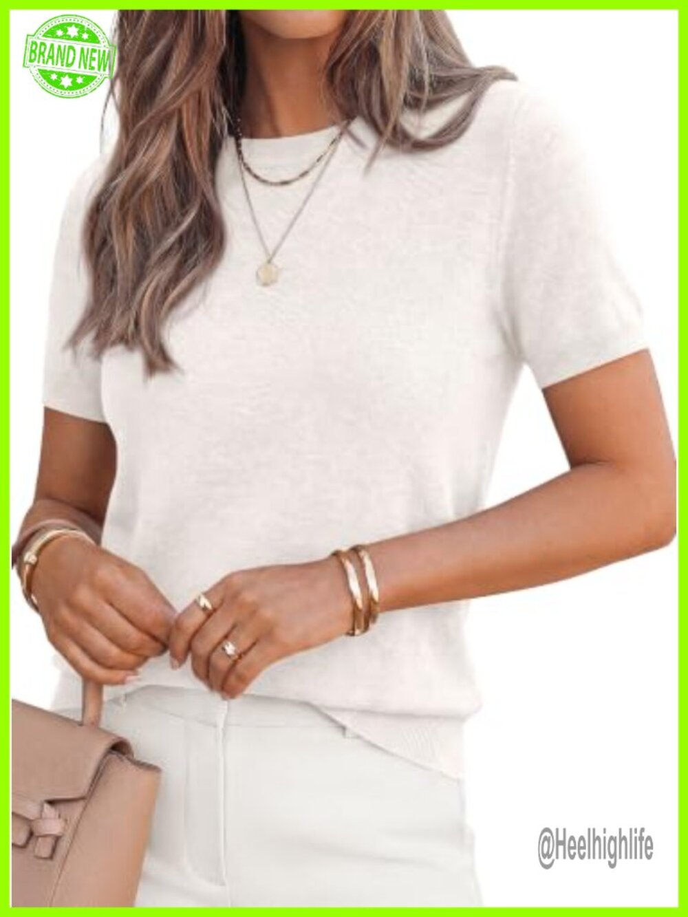 Women's Short Sleeve Knit Crew Neck Sweater Top